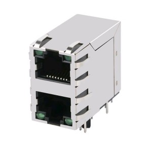 100 Base-T 集成磁性元件和 LED 堆叠 2×1 RJ45 连接器 2301997-5