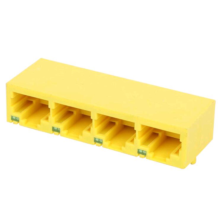 High Performance rj45 connector 3port - ZE20614ND Unshielded Yellow Modular Jack 1X4 Port RJ45 Connector With LED – Zhusun