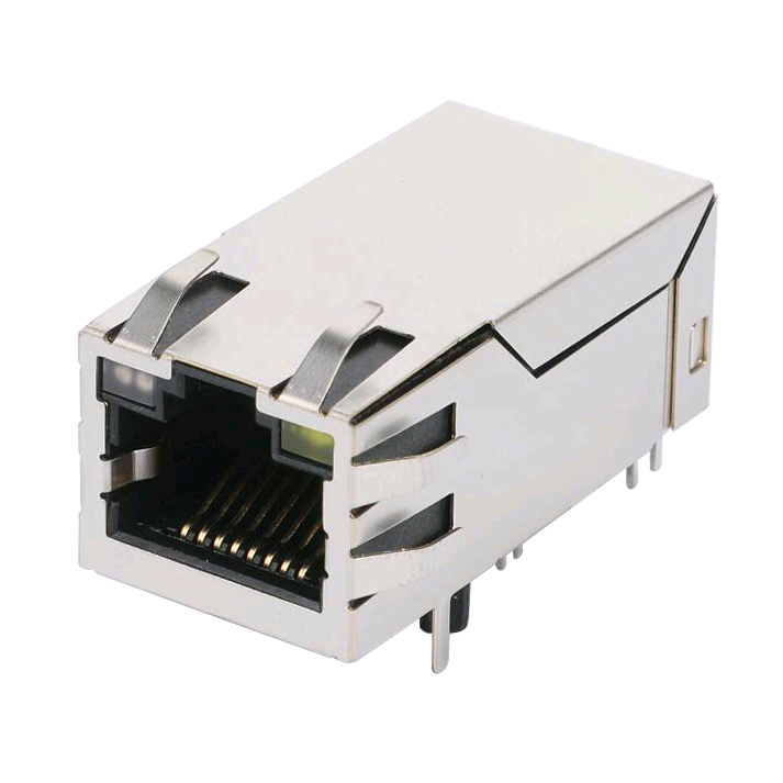 JK0-0114NL 1×1 Tab-Up Long Body 100/1000 Base-T Ethernet RJ45 Connector With Transformer Featured Image