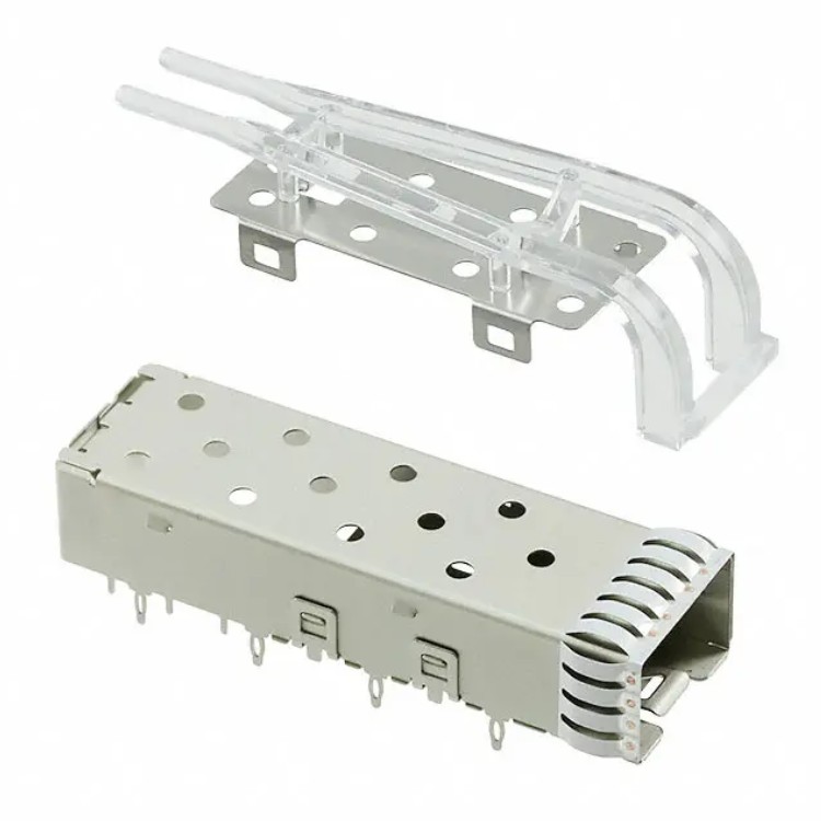 1 × 1 com guia de luz de metal através do furo - solda EMI Spring 0,25 mm de espessura Press-Fit SFP + conector de gaiola