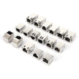 Amphenol 1G RJ45 Ethernet Top/Side Eentry Low Profile Modjack Ganged Stacked Jack SMD/THT mounting ZhuSun Jack