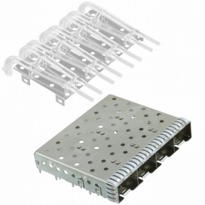 带光导金属 EMI 管压接型 1X4 端口 SFP+ 笼式连接器 SFP/SFP+/zSFP+，笼式组件，数据速率（最大）16 Gb/s，外部弹簧