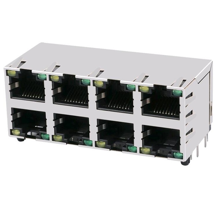 HCJ24-802SK-L11 无磁 带 LED 8P8C 模块化插孔 2×4 RJ45 母连接器