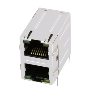 71F-1327GYD2NL 1000 Base-T Gold Flash Multiport MagJack 2X1 RJ45 Connector With Magnetic Module