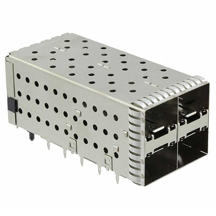 Amb guia de llum Tub EMI metàl·lic Press-Fit Tipus 2X2 Port SFP+ Connector CAGE SFP/SFP+/zSFP+, conjunt de gàbia, velocitat de dades (màx.) 16 Gb/s, molles externes