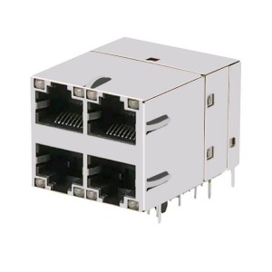0895-2C2R-FM Stacked Multi Port 1000 Base-T Magnetics 2X2 RJ45 Connector With PoE