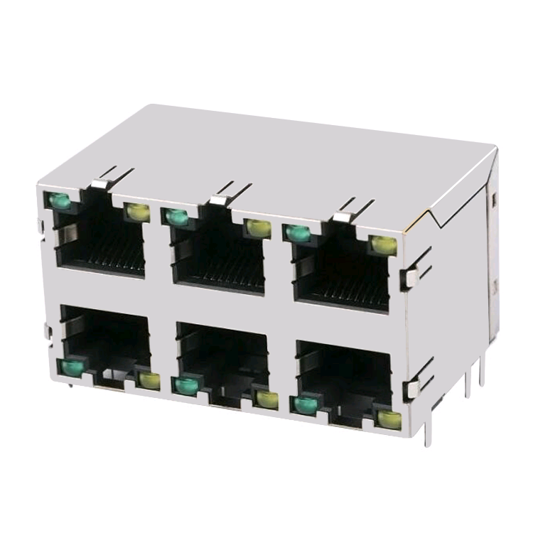 E5J88-C4B3F2-L Shielded Modular Jack 8P8C RJ45 Connector 2X3 With LED Featured Image