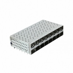 CONN SFP+ RCP W/CAGE 2X8 320P RA Connector SFP/SFP+/zSFP+, Cage Assembly, ອັດຕາຂໍ້ມູນ (ສູງສຸດ) 16 Gb/s, External Springs