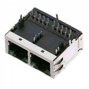 Tab-UP 1000Base-T 模块化插孔 1×2 双端口 RJ45 连接器 0875-1G2T-E3