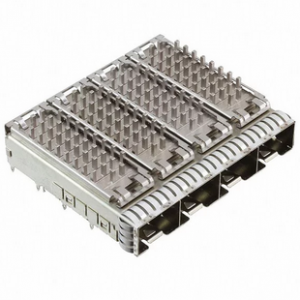 带散热器金属 EMI 管压接型 1X4 端口 SFP+ 笼式连接器 SFP/SFP+/zSFP+，笼式组件，数据速率（最大）16 Gb/s，外部弹簧