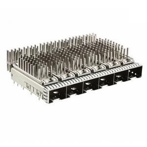 With heat sink Metal EMI Pipe Press-Fit Type 1X6 Port SFP+ CAGE Connector SFP/SFP+/zSFP+, Cage Assembly, Data Rate (Max) 16 Gb/s, External Springs