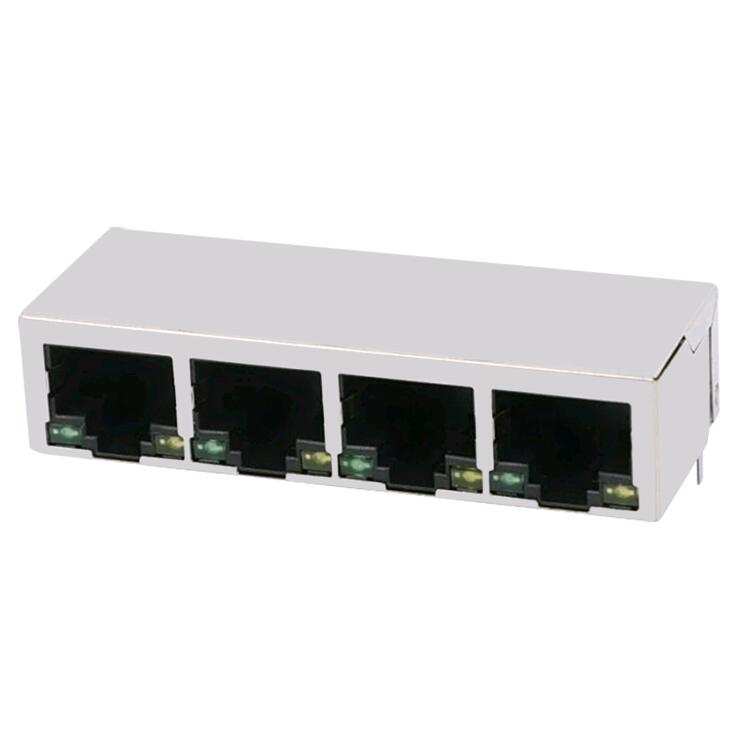 LU4S041F-43 LF 100 Base-T RJ45 1×4 Tab-Down with LEDs integrated magnetics connector Featured Image