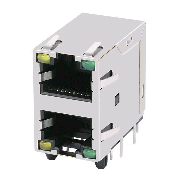 615016245421 Ŝirmita Kun LED Ethernet Jack 2×1 RJ45 Konektilo