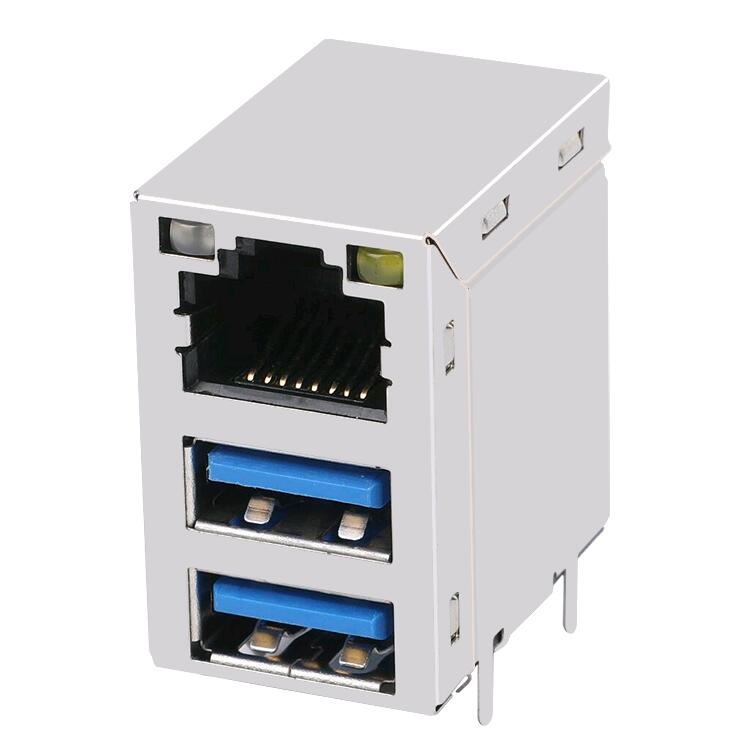 0C-000395WR1-1 Integrita Gigabit RJ45 Kun Duobla USB3.0 Kombina Ina Konektilo