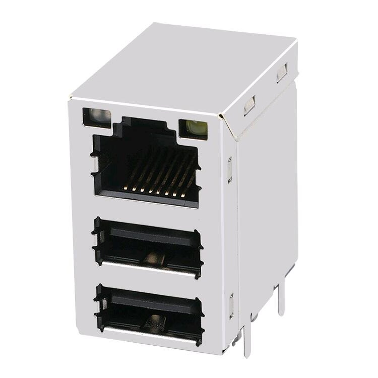ARJU31B-MCSM-B-AD-ELU2 Port Tunggal RJ45 Integrated Double USB 2.0 Konektor Komputer