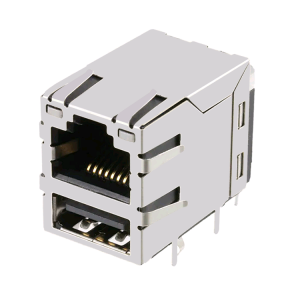 ARJU21A-MCSA-AD-B-EMU2 RJ45 单 USB 插孔，带 10/100 Base-TX 磁性