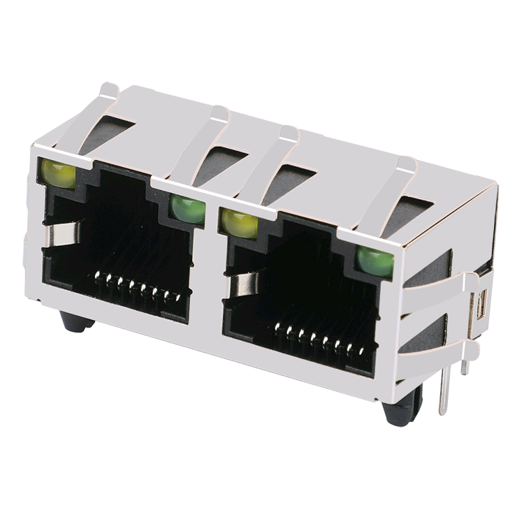 RJHSE-5384-02 8P/8C 1×2 Shielded Dual Port Tab-Up Ethernet RJ45 Connectors Featured Image