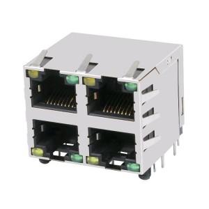 SS-74500-020 8P8C Shielded Stacked and Ganged Ethernet RJ45 Connectors 2X2
