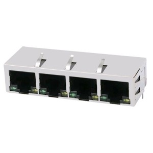 LU4S041F-43 LF 100 Base-T RJ45 1×4 Tab-Down with LEDs integrated magnetics connector