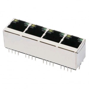C09-16000003 Mufă modulară de 180 de grade cu LED conector RJ45 vertical 1X4