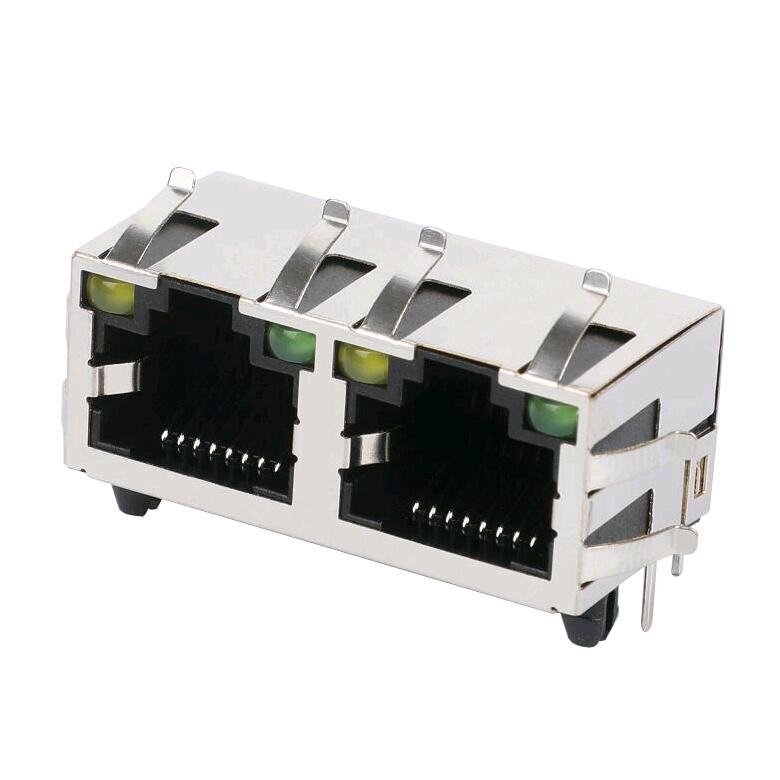 Top Quality RJ45 Metal Connector - 2-6116353-3 8P8C Shielded Dual Port Tab-Up Ethernet RJ45 Connectors 1×2 – Zhusun