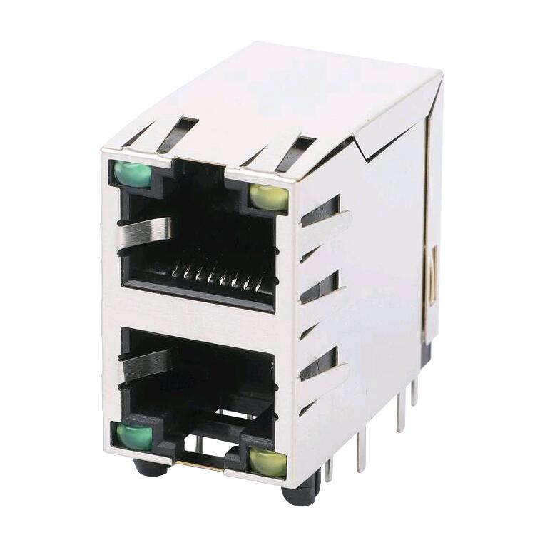 HCJ21-802SK-L11 8P/8C Shielded Dual Port Stacked 2×1 RJ45 Ethernet Connectors Featured Image