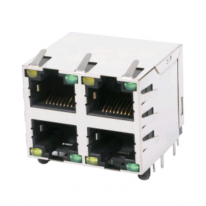 HCJ22-802SK-L11 8P/8C Shielded Stacked and Ganged 2×2 RJ45 Ethernet Connectors