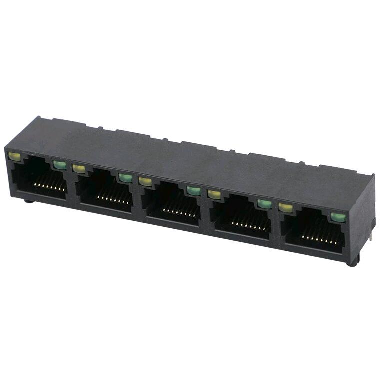 High Performance rj45 connector 3port - ZE15715ND Unshielded Modular Jack 1X5 Port Ethernet Connector RJ45 With LED – Zhusun